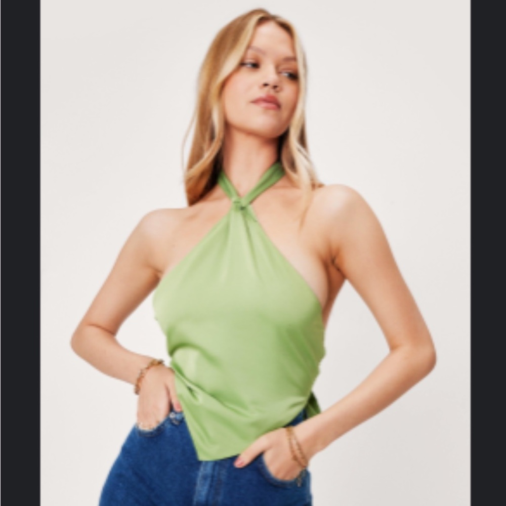 US size 0 Green Open Back Halter Top